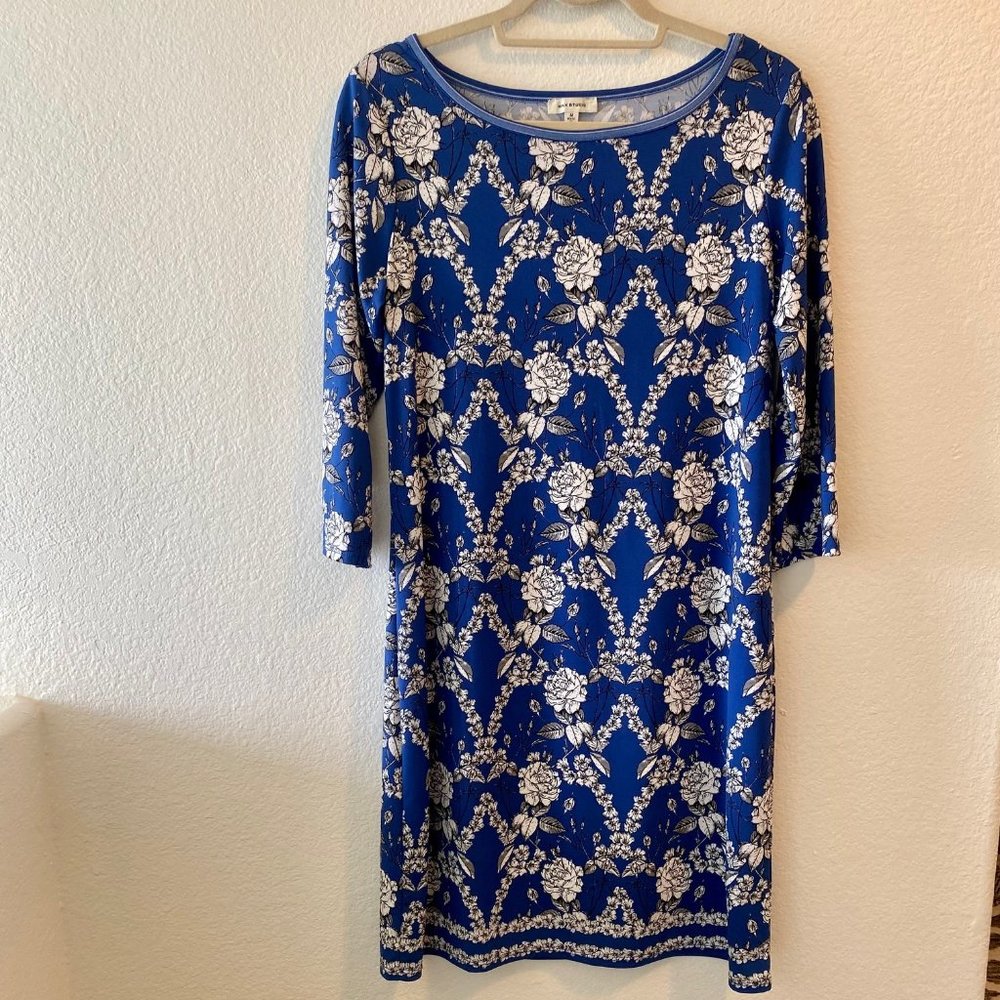Long Sleeve Midi Dress - Blue and White Floral